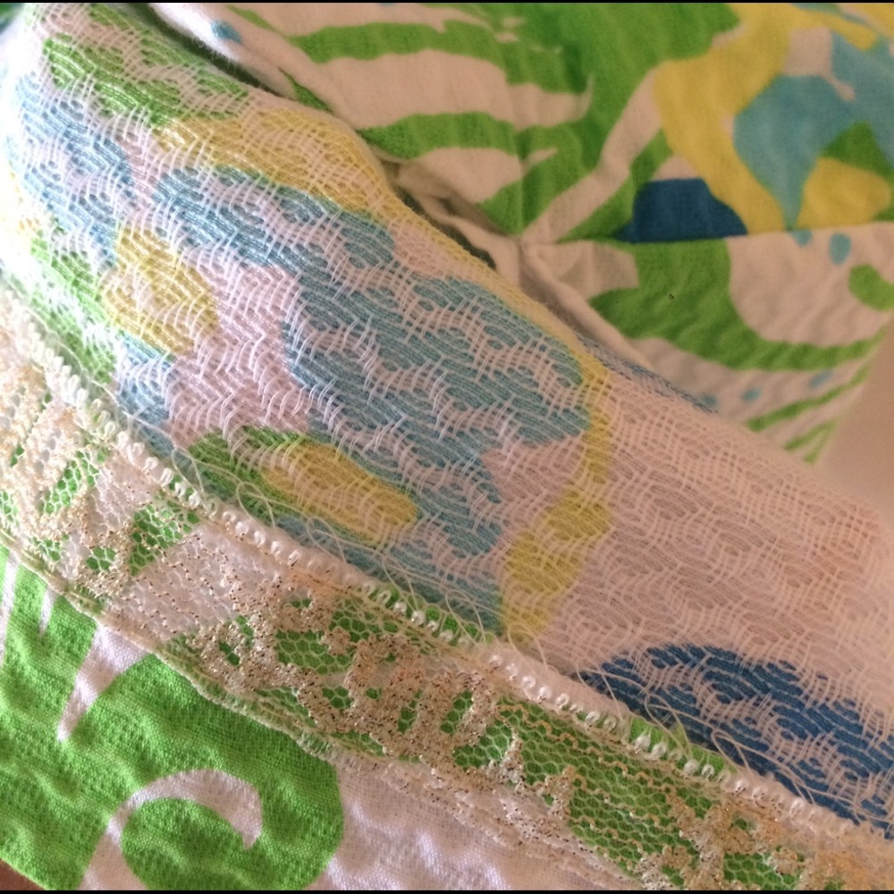 Lilly Pulitzer Blue White Green Printed Midi Dress with Gold Trim - Picture 6 of 10